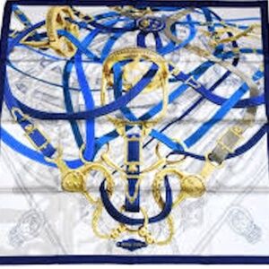 Hermès Paris “Grand Apparat” Silk Scarf 90cm – Blue & Gold – NEW With Box